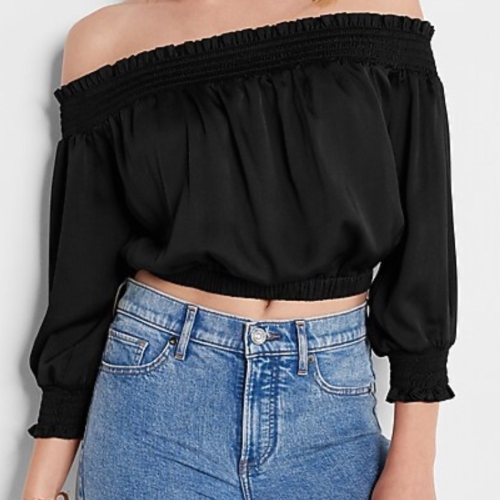 Express Off the shoulder banded bottom Smocked Top